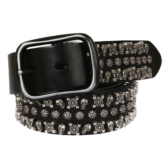 Cinturón de Cuero Genuino para Hombre Estilo Punk con Remaches y Calavera - Image 3