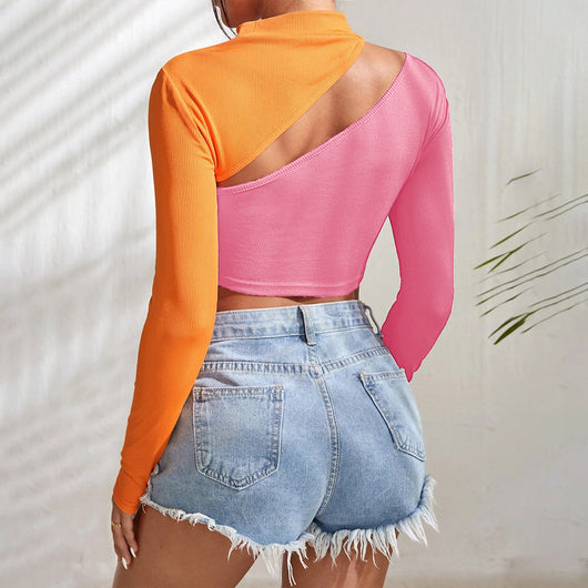 Blusa Larga Slim Fit con Diseño Calado y Bloques de Color - Image 2
