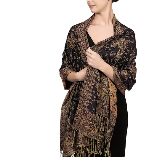 Chal Vintage Étnico Otoño Invierno con Borlas y Estampado Paisley para Mujer - Image 5