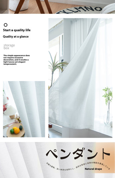 White translucent thickened sunscreen curtain made of hemp yarn with grommet top, hanging in a modern window. - Image 17