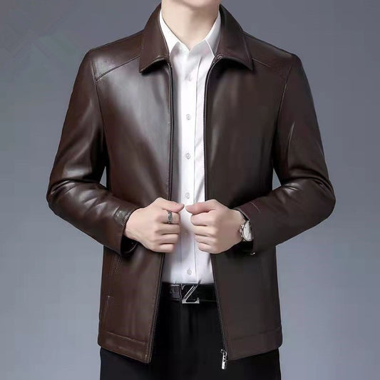 Chaqueta de Cuero Genuino Agrietado para Hombre - Estilo Otoño Invierno