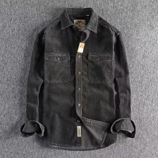 Camisa de Pana Vintage Lavada Manga Larga para Hombre - Image 18