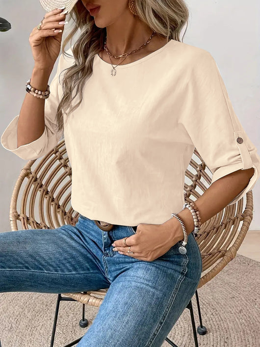Blusa Casual de Cuello Redondo Diseño Elegante y Minimalista para Mujer - Image 7
