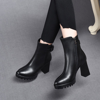 Botas de Tacón Alto Plataforma en Cuero con Hebilla - Elegancia y Comodidad - Image 4