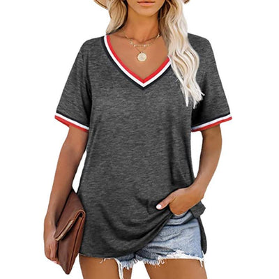 Camiseta Rayas V Cuello Corte Europeo Americano - Image 10