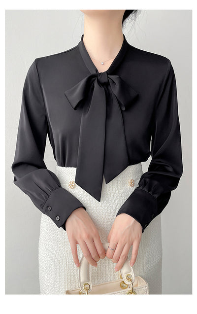 Blusa Ejecutiva de Satén con Moño y Cinta para Mujer - Image 12
