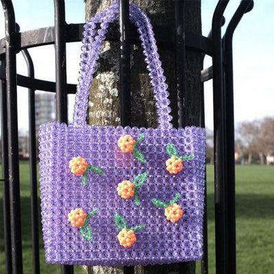 Bolsa Tejida con Patrones de Puzzle y Cuentas Decorativas - Image 24