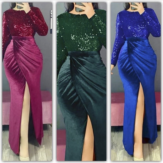 Vestido de Noche Africano con Lentejuelas para Banquetes