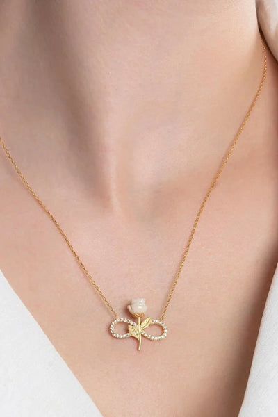 Collar Infinito Rosa Blanca Plata 925 Chapada en Oro con Circonita - Image 4