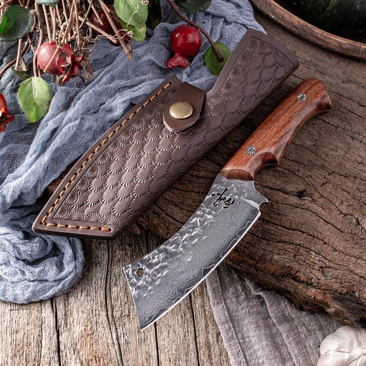 Cuchillo Damasco Premium con Funda de Cuero - Corte Profesional para Carnes y Frutas - Image 4
