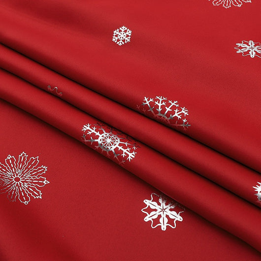 Dark green blackout curtains with silver snowflake patterns, hung on a rod in a room with a Christmas tree. - Image 14