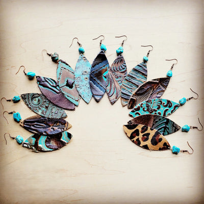 Leather Oval Earrings in Cowboy Turquoise with Turquoise Accent 206y