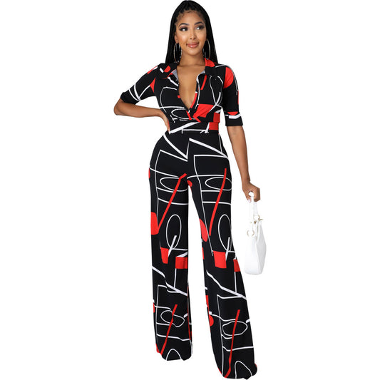Jumpsuit Largo para Mujer con Estampado Digital Escote V - Image 2