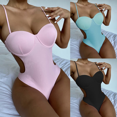 Traje de Baño Enterizo de Color Liso - Estilo Europeo y Americano - Image 9