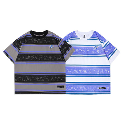 Playera Casual Holgada a Rayas para Hombre - Cuello Redondo Manga Corta
