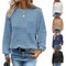 Blusa Tejida Waffle Manga Larga Cuello Redondo para Mujer