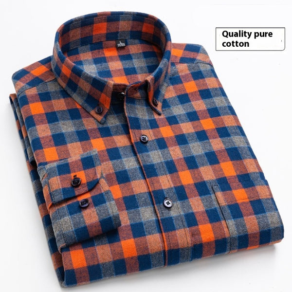 Camisa de Cuadros Algodón Peinado Manga Larga para Hombre - Casual Profesional Otoño Invierno