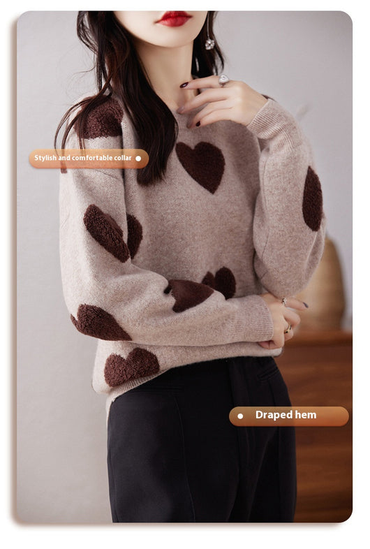 Suéter de Cuello Redondo en Lana Pura para Mujer - Diseño Love - Image 24