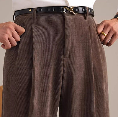 Pantalones Plisados Retro de Cintura Alta en Pana - Image 15