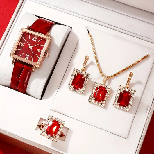Juego de 4 Piezas: Reloj de Cuarzo Elegante con Cinturón de Diamantes para Mujer - Image 5