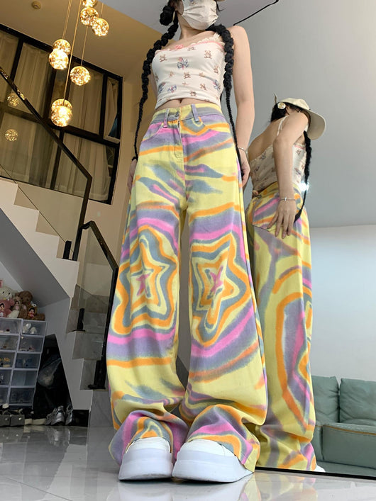 Pantalones Vaqueros Florados Anchos Cintura Alta XINGX - Image 8