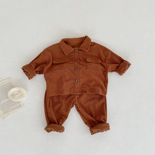 Conjunto de Abrigo y Pantalón Pana para Bebé Niño y Niña - Cuello Solapa Primavera Otoño - Image 3