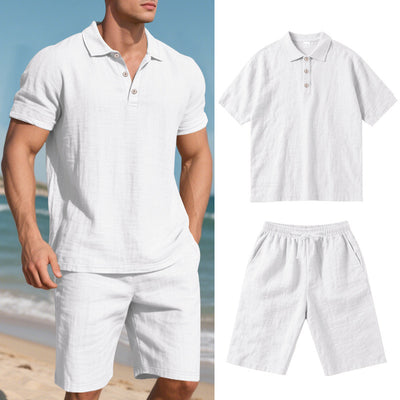 Conjunto de Shorts y Camisa de Lino Suelta para Hombre - Cómodo y Fresco para Playa - Image 15
