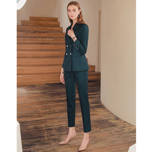 Conjunto de Traje Ejecutivo Cuadros Verde Oscuro Premium - Image 4