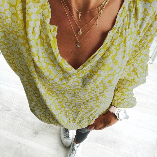 Blusa Suelta Estampada de Manga Larga en Gasa - Image 19