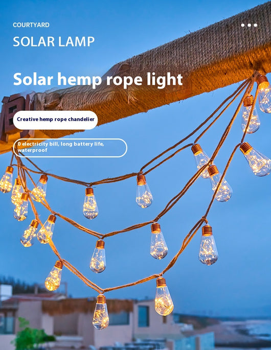 Cadena de Luces Solar Impermeable con Cuerda de Cáñamo para Camping y Decoración - Image 10