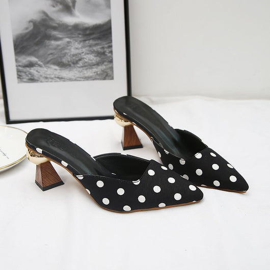 Pantuflas Mujer Tacón Grueso Punta Cuadrada Lunares con Hebilla - Image 6