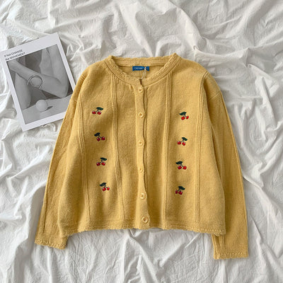 Cardigan Tejido Escolar Coreano Cuello Redondo Manga Larga Versátil - Image 11