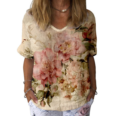 Blusa Mujer Cuello V Manga Corta Impresión 3D Digital Color - Image 2