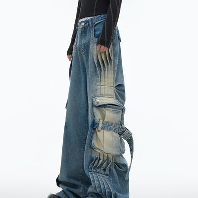 Jeans Vintage Desgastado con Diseño Plisado Reforzado - Image 6