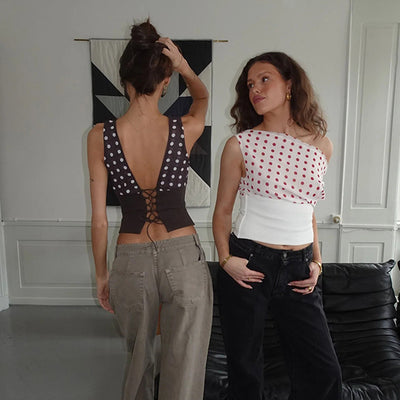 Blusa Crop Top Chiffon con Lunares y Espalda Descubierta - Top Casual Verano - Image 31