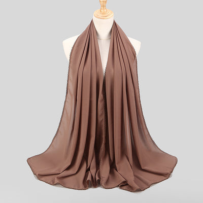Pañuelo Elegante de Encaje Monocromático y Gasa Perlada para Mujer - Image 14