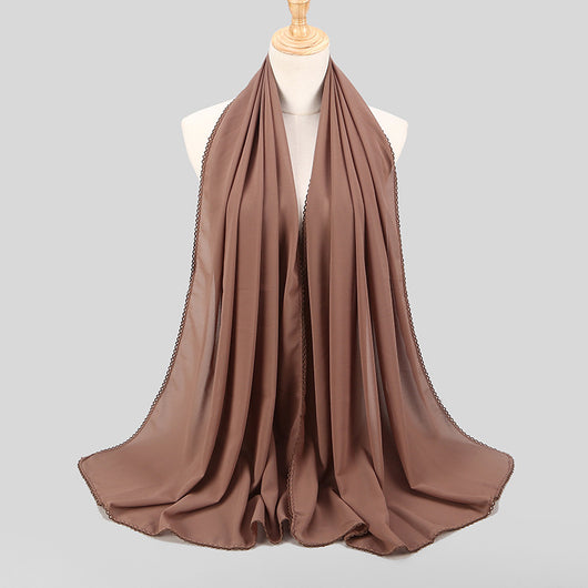 Pañuelo Elegante de Encaje Monocromático y Gasa Perlada para Mujer - Image 14