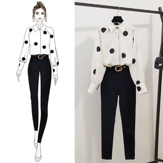 Conjunto Elegante: Blusa de Gasa y Pantalón Talle Alto - Image 9