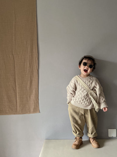 Suéter Infantil Retro con Patrón de Trenza Tejido - Image 16