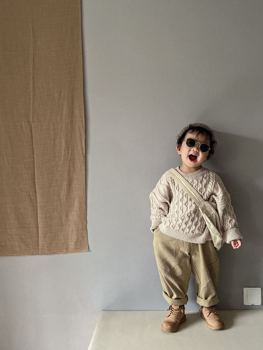 Suéter Infantil Retro con Patrón de Trenza Tejido - Image 16