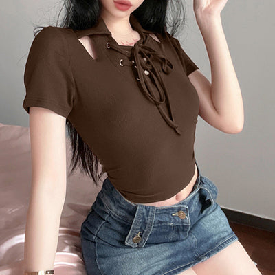 Camiseta Cropped Slim Fit con Cuello Lazada y Hombros Descubiertos - Image 5