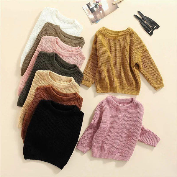 Suéter Casual de Cuello Redondo para Niñas - Colores Sólidos