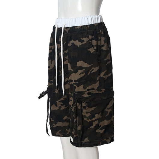 Shorts Holgados de Camuflaje con Bolsillos y Cordón Ajustable - Image 12