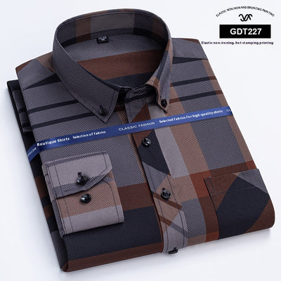 Camisa Casual Antimanchas para Hombre Maduro - Patrón Cuadros Bronce sin Planchado - Image 15