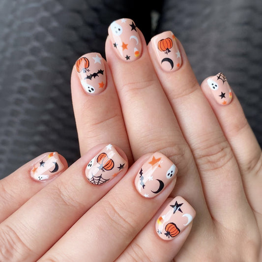 Uñas Postizas Temática Halloween: Calabaza, Araña y Fantasma