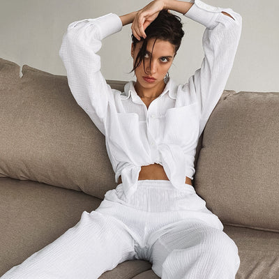 Pijama Largo de Doble Gasa para Mujer - Camisa y Pantalón - Image 18