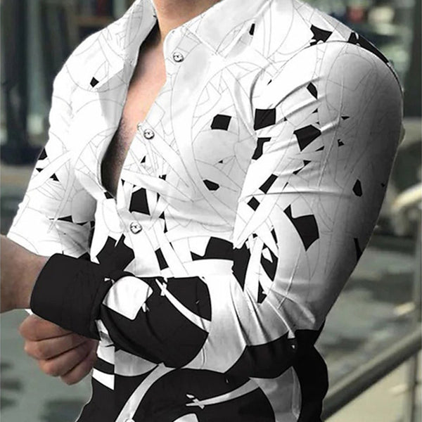 Camisa Casual de Manga Larga con Impresión Digital 3D para Hombre