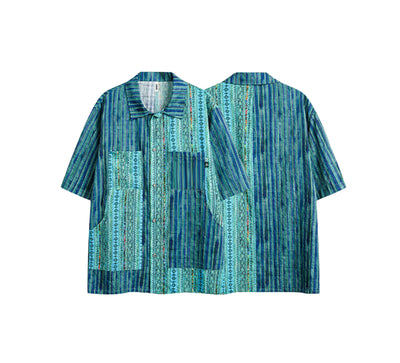 Camisa Suelta Hombre Rayas Étnicas Patchwork Manga Corta Retro - Image 8