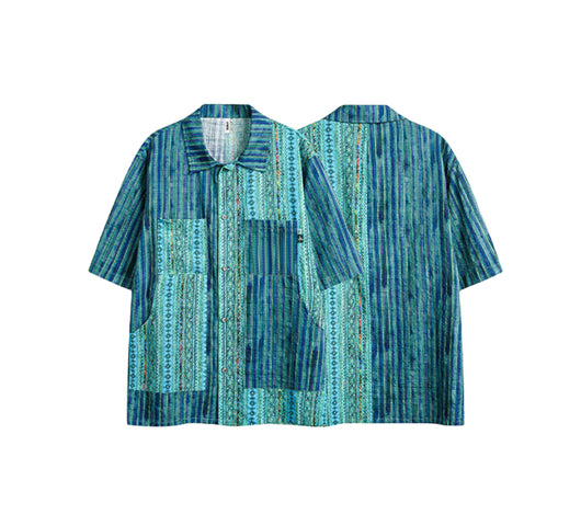 Camisa Suelta Hombre Rayas Étnicas Patchwork Manga Corta Retro - Image 8