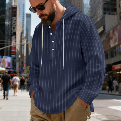 Camisa Lino Holgada Talla Grande Hombre a Rayas con Capucha - Image 10